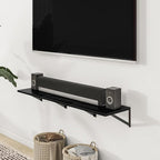 Heimlove 24" W x 12" D Wall Shelves for Books, 12 Inch Deep Floating Shelves Set of 3, Wide Floating Bookshelf with Metal Bracket for Living Room, Kitchen, Office, Bedroom and Decor Storage - Black