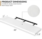 Fun Memories Floating Shelves - 12 Inch Rustic Wooden Wall Shelves - Extra Deeper & Thicker Wall Mounted Storage Shelf for Living Room, Kitchen, Farmhouse - 48" W x 12" D x 1.8" H - White