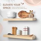 Homeforia 24 inch Natural Floating Shelf, High End Solid Real Wood 24inch Small Floating Shelves for Wall Mounted, Natural Wooden Floating Shelves, Heavy Duty Bracket, 24 X 6.5 X 1.75 in, Set of 3