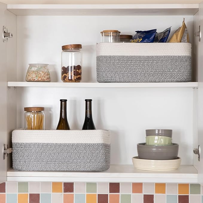 Storage Baskets for Organizing 3 Pack, Woven Baskets for Shelves, Closet Organizer Bins Empty Gift Basket Toy Storage for Toys, Books, Towels, Clothes, 15"x11.42"x6.7", Grey