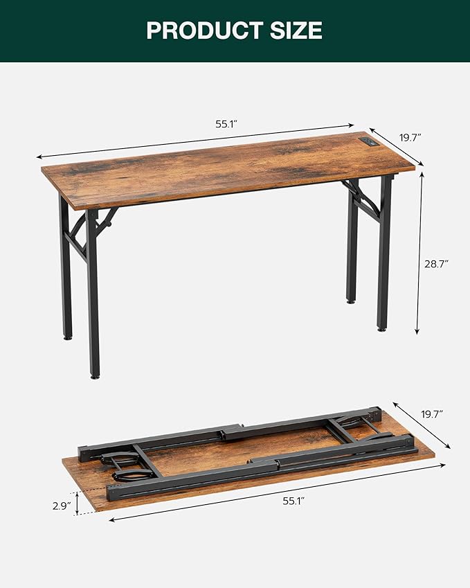 Frylr Small Folding Computer Desk – Portable 55.1 Inch Foldable Laptop Table, Collapsible and Compact for Easy and Fast Setup, Lightweight for Small Spaces, Home Craft and Study Use, Rustic Brown