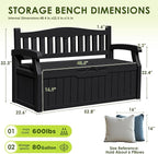 Greesum 80 Gallon Outdoor Storage Bench, Resin Patio Furniture with Armrest,Waterproof and UV-Resistant, Perfect to Garden, Poolside and Lawn, Dark Black