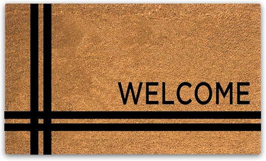 PLUS Haven 17.5x30 Door Mat with Heavy-Duty Backing - Coco Coir Doormat for Outdoor or Indoor Uses - Non-Slip Welcome Mats for Entryway or Porch - Easy to Clean Front Door Mat - Natural Brown