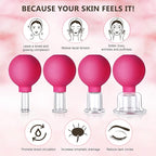 4 Size Facial Cupping Therapy Set Glass, Eye Face Vacuum Massage Anti Cellulite Cup - Silicone, for Beauty Body Cup Lymphatic Fascia Massager (Gift Box Packaging-red)
