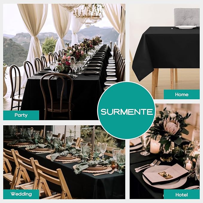 Surmente 10 Pack Black Tablecloth 90 x 156-inch Rectangular Polyester Table Cloth for Weddings, Banquets, or Restaurants