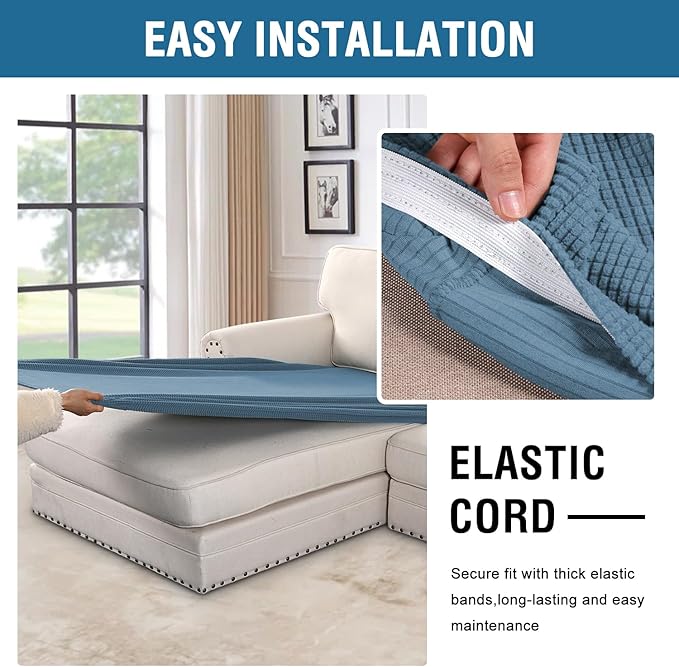 H.VERSAILTEX Super Stretch Individual Chaise Cover Sectional Couch Covers for L Shaped Sofa Both Left/Right Featuring Thick Jacquard Textured Twill Fabric (1 Piece Chaise Cover, Dusty Blue)