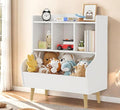 Kids Bookshelf and Toy Storage, 4-Cubby Toy Storage Organizer with Bookcase, Wood Kid Storage Cubby, 24"L x 14"D x 28"H Montessori Toy Shelf, Toddler Book Shelf for Kids Room Nursery Playroom
