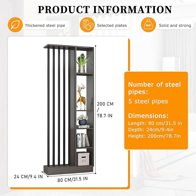 Wall Room Divider,Freestanding Room Divider with Shelves,Wood Room Divider Screen with Storage Cabinet, Wall Divider for Room Separation, for Home Office Decorative B 31.4×9.4×78.7in