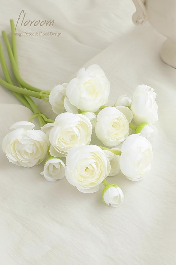 Floroom Ranunculus Artificial Flowers 18 Pcs Ivory Faux Silk Mini Ranunculus Bulk Fake Wedding Filler Flowers for DIY Bouquets, Centerpieces, Bridal Shower Decorations & Arrangements