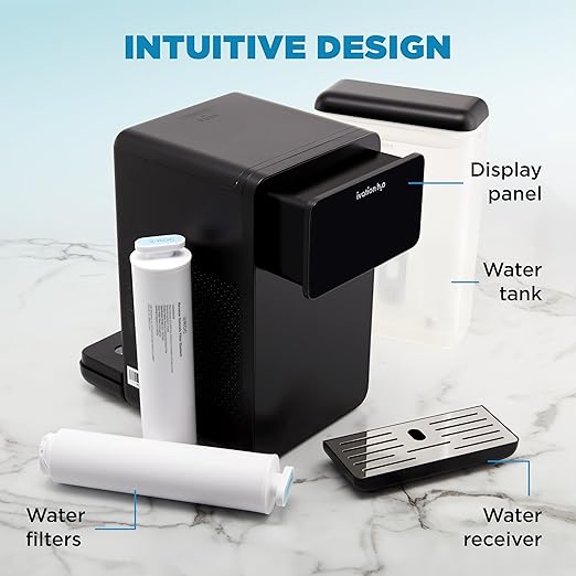 Ivation H2O Hot & Cold, Countertop Reverse Osmosis System, TDS Filter System, 4 Stage RO Water Filtration, 6 Temperature Presets, 3:1 Pure to Drain, Portable Plug-and-Play - Black