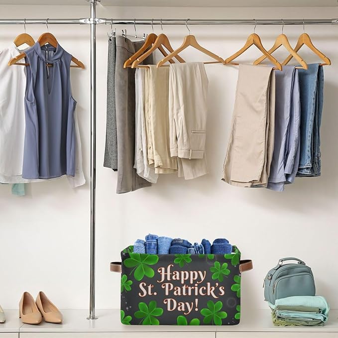 Storage Basket Happy St Patrick's Day Cube Storage Bins Organizer Bag Collapsible Closet Shelf Baskets with handle for Baby Cloth Pet Toy Book 14.2×10.2×8.3 IN