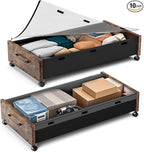 Wooden Under Bed Storage with Wheels, 80L Extra-large Rolling Under the Bed Storage Bins 2 Pack with Removable Lid, Upgrade Metal Under Bed Drawers for Clothes Shoes Blankets in Bedroom