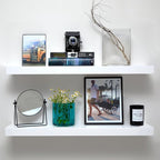 Homeforia White Floating Shelves 30 inch, High End Solid Real Wood 30inch Floating Shelf for Wall Mounted, White Wooden 30in Long Floating Shelves, Heavy Duty Bracket, 30 X 6.5 X 1.75 inches, Set of 2