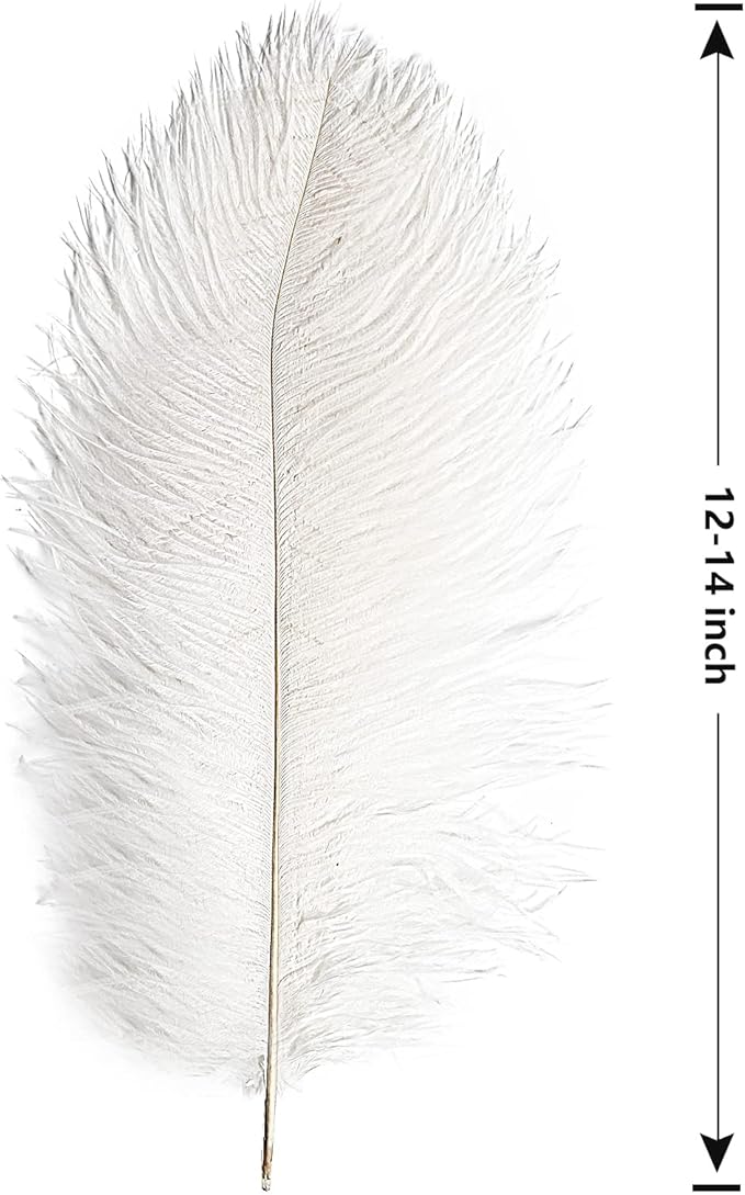 THARAHT 12pcs White Ostrich Feathers Natural Bulk 12-14Inch 30cm-35cm for Wedding Party Centerpieces Easter Gatsby and Home Decorate Ostrich Feathers