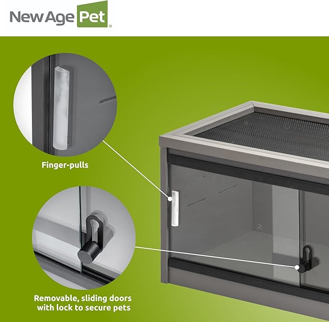 New Age Pet ECOFLEX 24-Inch Mojave Reptile Lounge in Grey - Durable Wood Plastic Composite Habitat with Ventilated Side Panels, Removable Sliding Glass Doors, and Mesh Screen Top