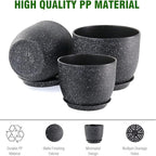 Plant Pots 10/9/8 inch, Set of 3 Modern Decorative Plastic Planters with Drainage Holes and Saucers for Garden House Plants, Flower Pots for Indoor Outdoor Plants, Speckled Black