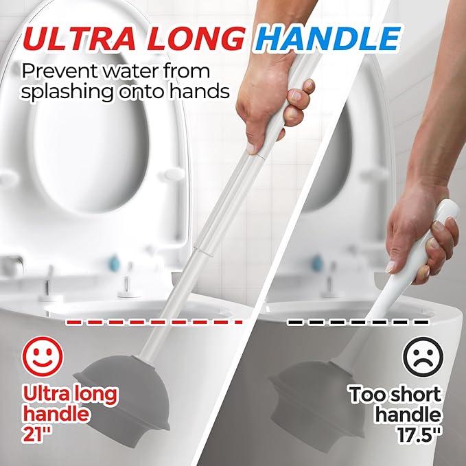 2Pack 2 in 1 Toilet Brush and Plunger Set, Extended Handle Plunger，Toilet Bowl Brush Plunger Set,Bathroom Cleaning Tools ，Toilet Brush Plunger Combo，Cleaning Supplies（Cream Grey）