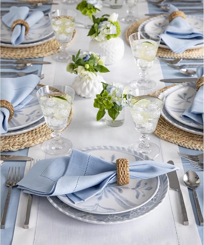 Solino Home Linen White Table Runner 120 Inches Long - 100% Pure Linen Hemstitch 14 x 120 Inch Table Runner for Dining, Fall, Autumn, Halloween, Thanksgiving - Classic Hemstitch