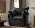 Oversized Accent Chair, Upholstered Modern Sofa Chair with Removable Backrest & Detachable Cover, 24.5" Deep Seat Large Reading Armchair for Living Room Bedroom Office - Chenille Black Set of 1