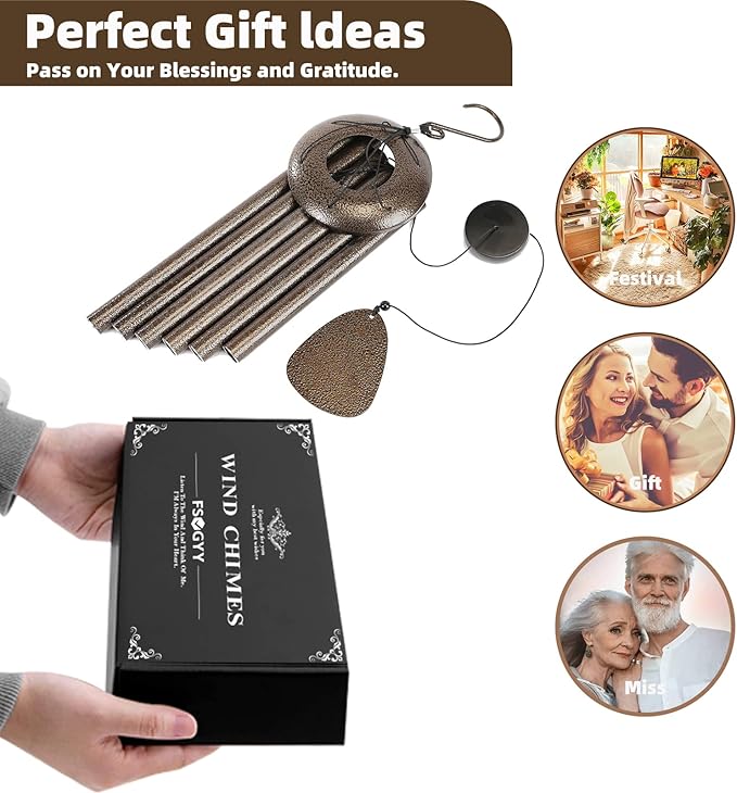 Wind-Chimes-Outdoor-Deep-Tone, Large Soothing Melodic Tones Windchimes, Wind Chimes for Outside, Memorial Wind Chime Best Gift for Mom Women Grandma Neighbors(32" Brown Coated Aluminum)