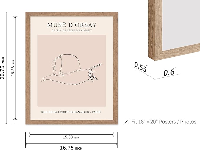 Poster Master Vintage Poster - Retro One Line Snail Drawing Print - Snail Line Art - Minimal Gift for Men, Women, Animal Lover - Abstract Wall Decor for Home, Office, 16x20 Beige Framed