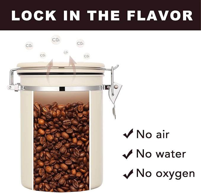 ShanSon Coffee Canister Airtight Coffee Container Stainless Steel Coffee Bean Storage Container with Scoop Coffee Canister for Beans Grounds Sugar Flour Tea Cereal,22OZ, Beige