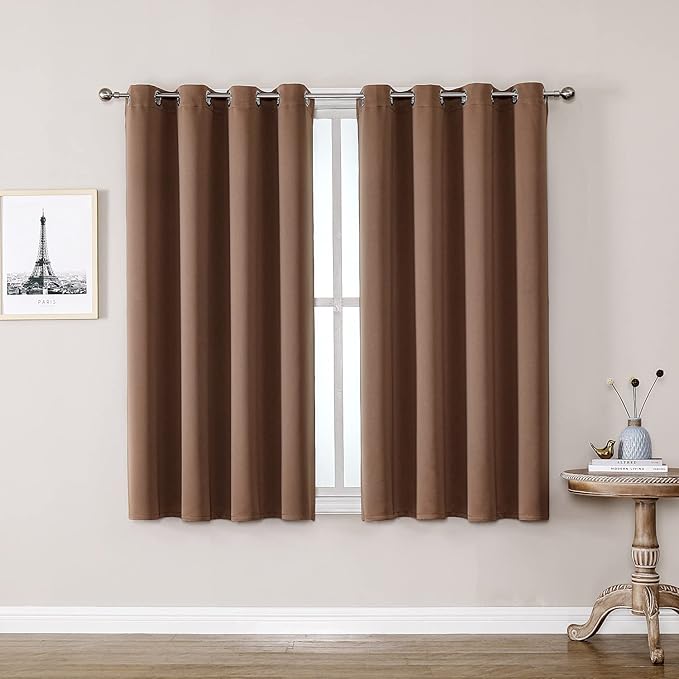 ChrisDowa Grommet Room Darkening Curtains for Bedroom and Living Room - 2 Panels Set Thermal Insulated Blackout Curtains (Cappuccino, 52W x 63L)