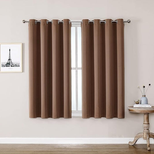 ChrisDowa Grommet Room Darkening Curtains for Bedroom and Living Room - 2 Panels Set Thermal Insulated Blackout Curtains (Cappuccino, 52W x 63L)