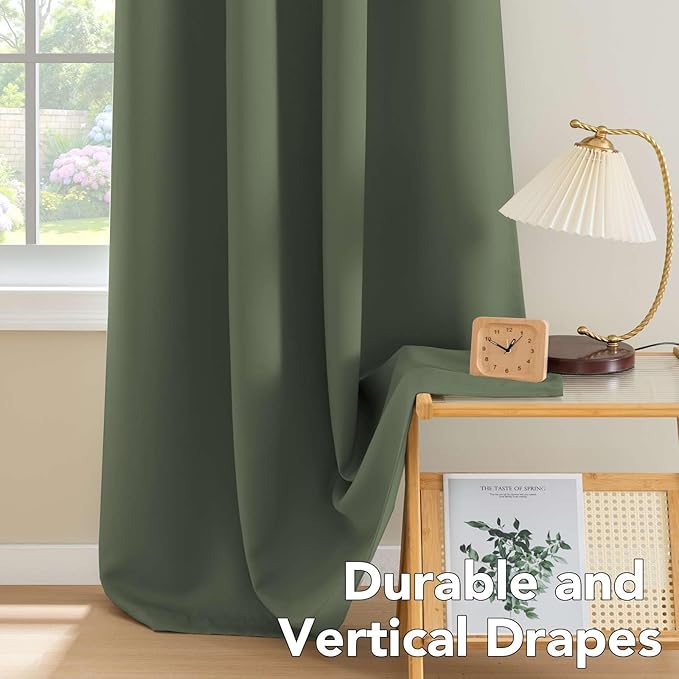 H.VERSAILTEX Premium Blackout Thermal Insulated Room Darkening Curtains for Bedroom/Living Room - Classic Grommet Top (2 Panels, Bronze Green, 52 Inch by 96 Inch)
