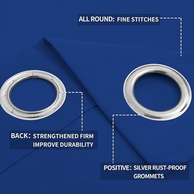 Easy-Going Blackout Curtains for Bedroom, Solid Thermal Insulated Grommet and Noise Reduction Window Drapes, Room Darkening Curtains for Living Room, 2 Panels (52x96 in,Classic Blue)