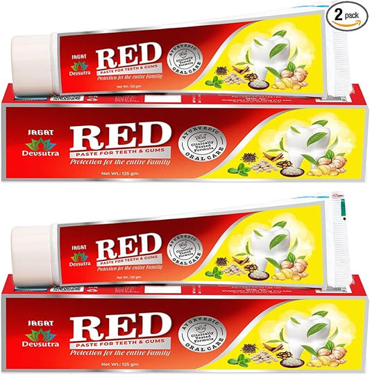Jagat Devsutra Ayurvedic Herbal Red Toothpaste for Teeth Whitening & Cold Breath - 100% Natural Formula, No Fluoride & Artificial Colours - Pack of 2 (4.4 OZ Tubes) Try Once