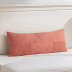 Fancy Homi Set of 2 Coral Boho Long Lumbar Body Decorative Throw Pillow Cover 14x36 Inch for Bed Couch Bedroom Bench, Soft Patchwork Corduroy Textured Pillow Case, Rustic Farmhouse Room Décor