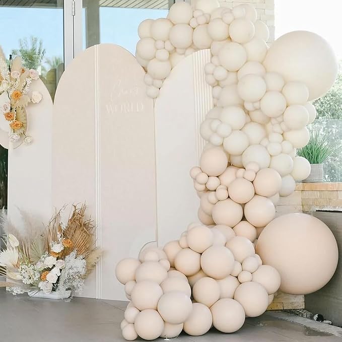 130pcs White Sand Balloons Different Sizes 18" 12" 10" 5" Off White Party Latex Balloons for Birthday Baby Shower Graduation Wedding Gender Reveal Anniversary Party Decorations