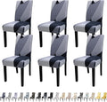 JQinHome Pattern Chair Covers for Dining Room Set of 6, High Stretch Removable Washable Parsons Chair Slipcover for Home Party Hotel Wedding Ceremony (White Grey,6PCS)