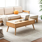 100% Solid Wood Lift Top Coffee Table for Living Room, Mid Century Modern Tables with Drawers and Large Storage, Oak Coffee Tables for Small Spaces (Oak Wood Log, 47.24" W x 23.62" D x 25.59" H)