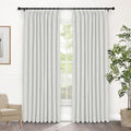 Macochico 100% Blackout Pinch Pleated Linen Curtains Thermal Window Treatments Sound Reducing Curtains for Bedroom Living Room Greyish White Farmhouse Burlap Drapes with Tieback 52”Wx63”L 1 Panel