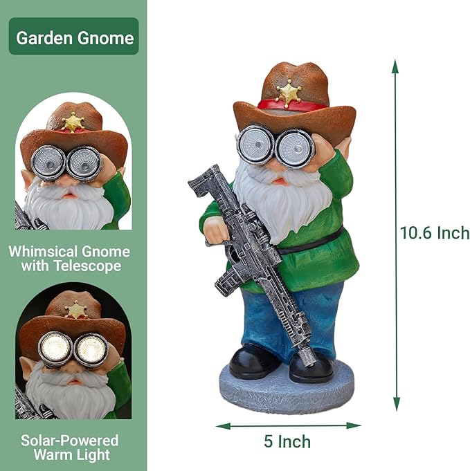 Funny Garden Gnomes Statue Outdoor Decor, Solar Telescope Gnome Decorations for Yard, Lawn, Patio, Porch, Fathers Day Birthday Housewaming Gifts for Dad, Men, Husband, 10.6 Inch, Resin