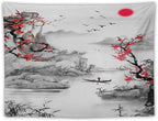 Cherry Blossoms Tapestry, Japanese Red Landscape Watercolor Abstract Art, Asian Japanese Wall Tapestry, Nature Landscape Tapestries for Bedroom Living Room Decor 40"x30"