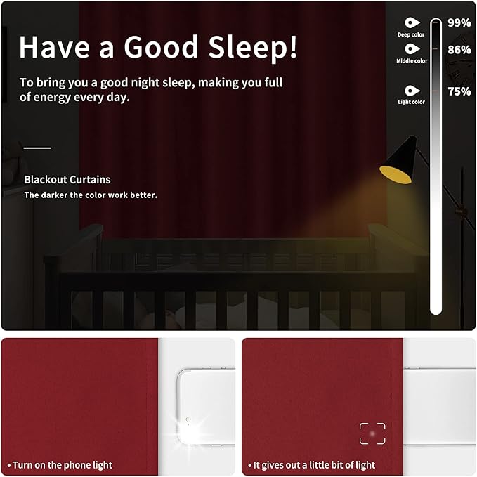 Easy-Going Blackout Curtains for Bedroom, Solid Thermal Insulated Grommet and Noise Reduction Window Drapes, Room Darkening Curtains for Living Room, 2 Panels(42x72 in, Christmas Red)