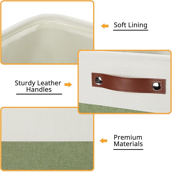 DULLEMELO Storage Baskets for Organizing, Linen Closet Organizers and Storage Baskets for Dog Toy Box, 13 Inch Decorative Cube Storage Bins with handle for Baby Gift Basket(4 Pack - 13" White&Green)