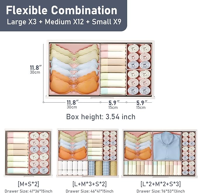 DIMJ Drawer Organizer Clothes 24Pack - Foldable Baby Organizers and Storage & Dresser Organizer for Bedroom, Closet - Nursery Organization Dresser Dividers for underwear, Sock,Bra, Belt, Tie, Pink