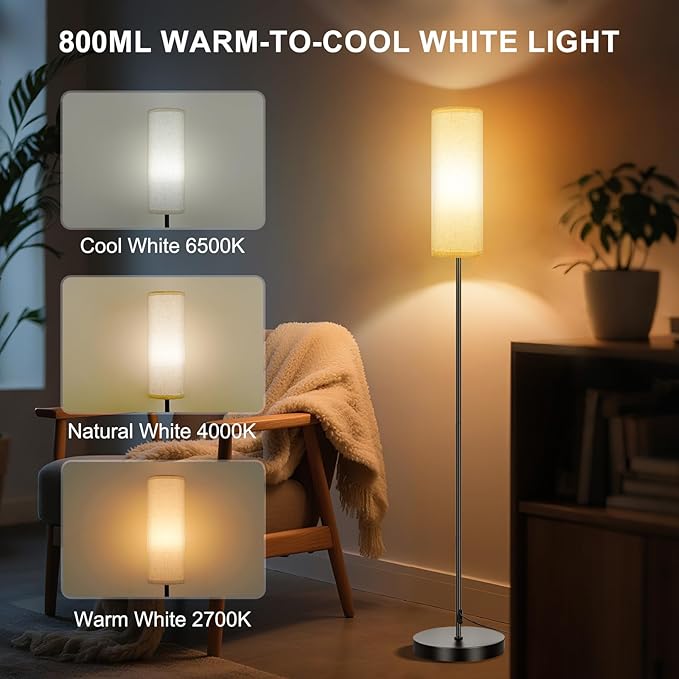 FRIDEKO HOME 2 Pack Floor Lamps for Living Room, Dimmable Colors Temperature & Brightness, Modern Floor Lamp with Remote, Tall Standing Lamps for Living Room Bedroom Office, Beige Shade 9W RGB Bulb