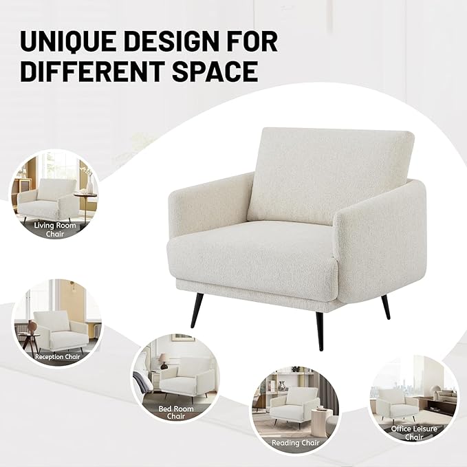 Oversized Accent Chair Set of 2 for Living Room Chairs Reading Arm Chair Comfy Modern Single Sofa Side Chairs with Metal Legs & Soft Cushion for Bedroom, Balcony,Waiting Room (Chenille, Oatmeal)