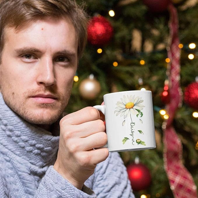 Lovely Daisy Flower Ceramic Mug, Customized Name On Floral Coffee Cup, Personalized Floral Accent Mug 11oz 15oz, Custom Daisy Lover Cup, Gift For Friend And Coworker, Novelty Daisy Mug