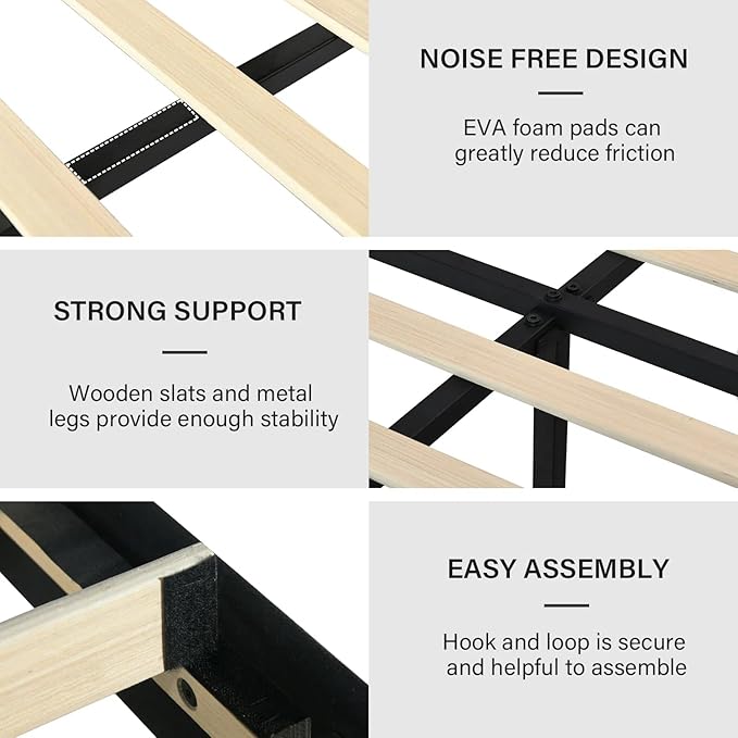 Full Size Bed Frame, Velvet Upholstered Platform Bed with Vertical Channel Tufted Headboard and Footboard, No Box Spring Required, Easy Assembly, Black