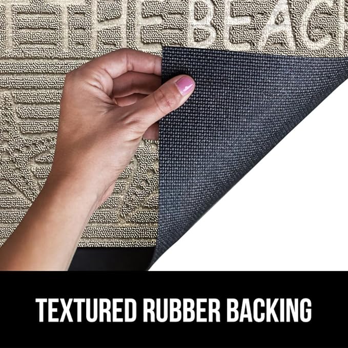 GORILLA GRIP 100% Waterproof All-Season WeatherMax Doormat, 47x35, US Designed Natural Rubber, Stain and Fade Resistant, Low Profile Indoor Outdoor Door Mats, Easy Clean Patio Mat, Sand Beach
