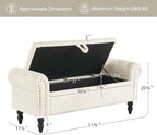 Furniliving Modern Storage Ottoman Bench, Sherpa Ottoman End of Bed Bench with Solid Wood Legs Upholstered Ottoman Benches with Storage Indoor Bench for Living Room with Rolled Arm, Entryway, White