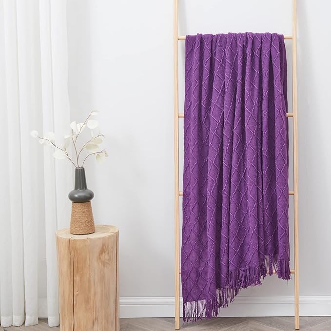 inhand Valentine's Day Gifts Throw Blanket Purple for Couch, Soft Living Room Home Decor Knitted Blanket, Outdoor Lightweight Breathable Summer Blanket, Farmhouse Warm Woven Decorative,50"x60"