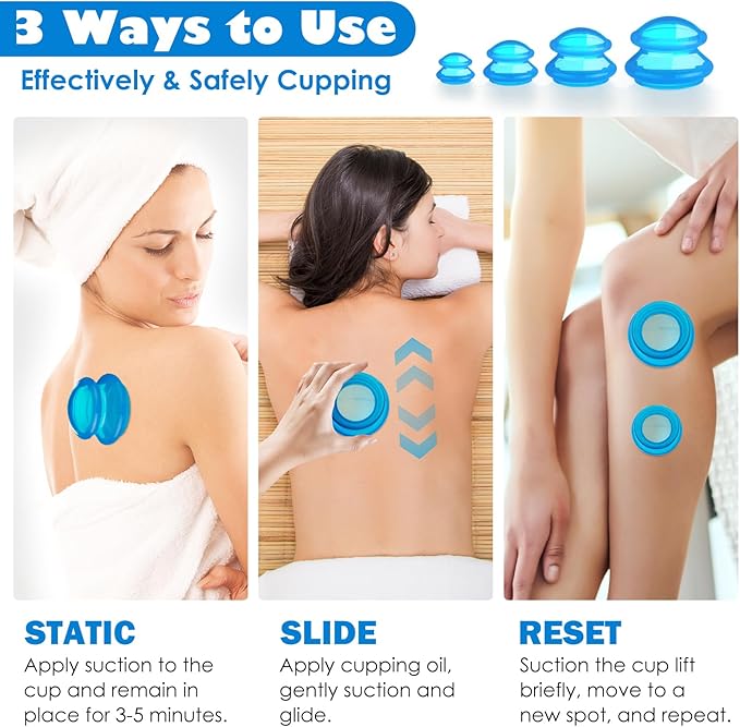 7Pcs Cupping Therapy Set-Professional Silicone Cupping, Suitable for Facial Body Massage/Deep Myofascial Release/Pain Relief/Muscle Relaxation & More (Blue,7pcs)