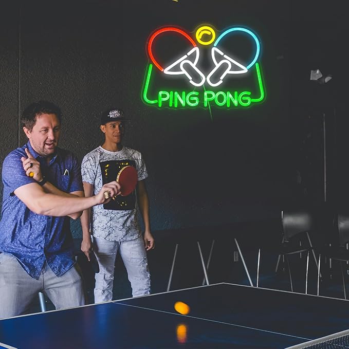 Ping Pong Neon Sign Table Tennis LED Light Up Sign for Wall Decor 16.5*11.4 In USB Dimmable Ping Pong Neon Light for Gymnasium Game Room Bedroom Gift for Table Tennis Enthusiasts(Multicolored)